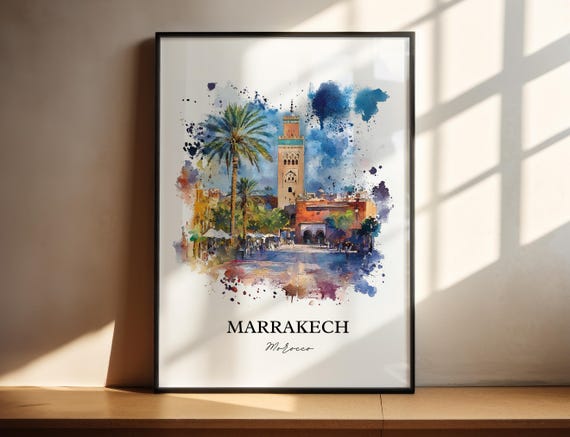 Marrakech Wall Art Print Morocco Watercolor Gift Travel Poster Housewarming