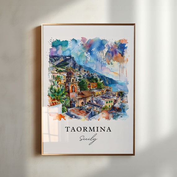 Taormina Italy Travel Poster, Sicily Wall Gift