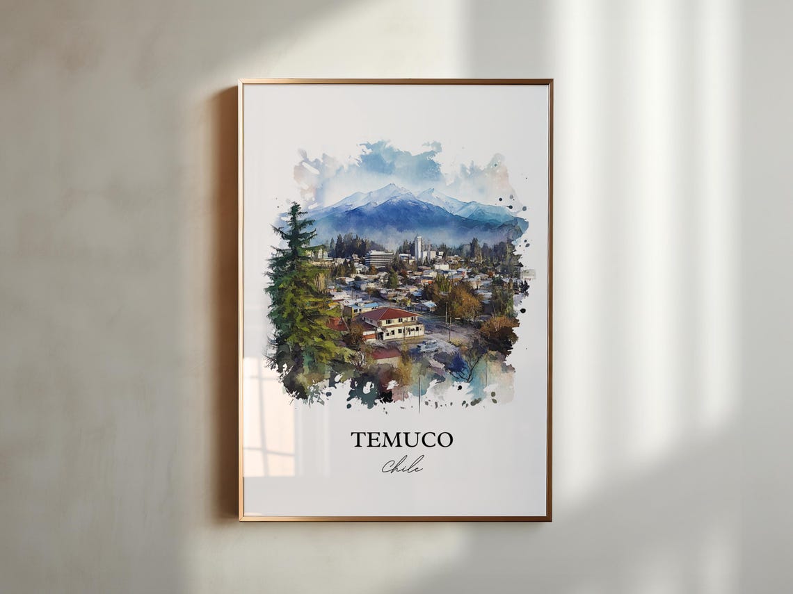 Temuco Chile Watercolor City Snowy Mountain Peaks Scenic Poster - Image 5