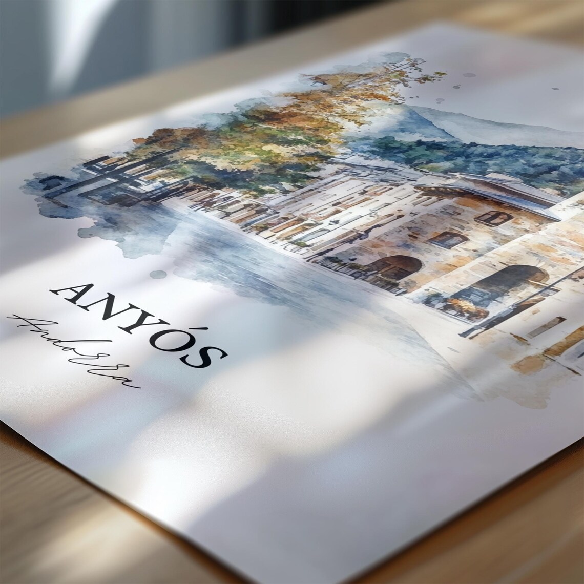 Anyós Andorra Mountain Street Watercolor Minimalist Travel Poster - Image 6