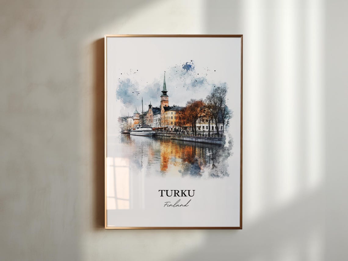 Turku Finland Riverside Old Town Watercolor Skyline Travel Art Poster - Image 2