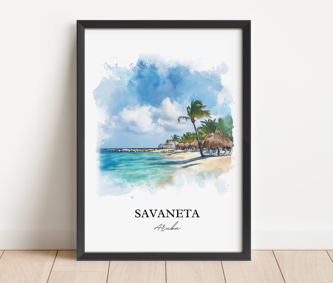 Savaneta Wall Art Aruba Print Watercolor Gift Travel Poster Housewarming - Image 3