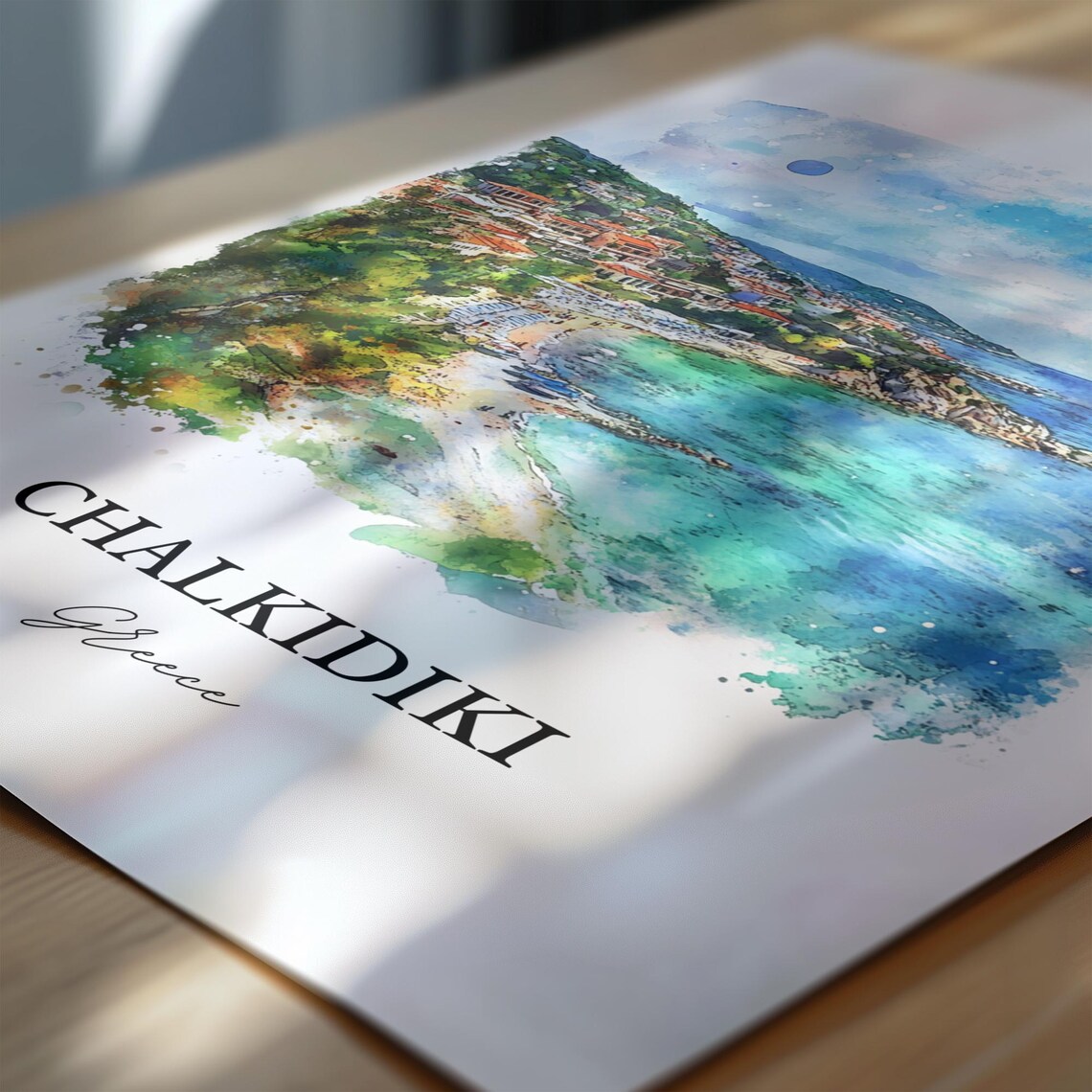Chalkidiki Greece Coast Peninsula Beach Watercolor Travel Poster - Image 6