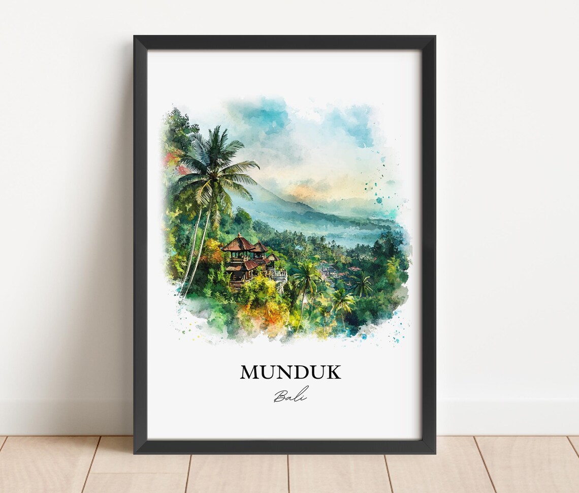 Munduk Bali Watercolor Mountain Temple Misty Jungle Art Poster - Image 3