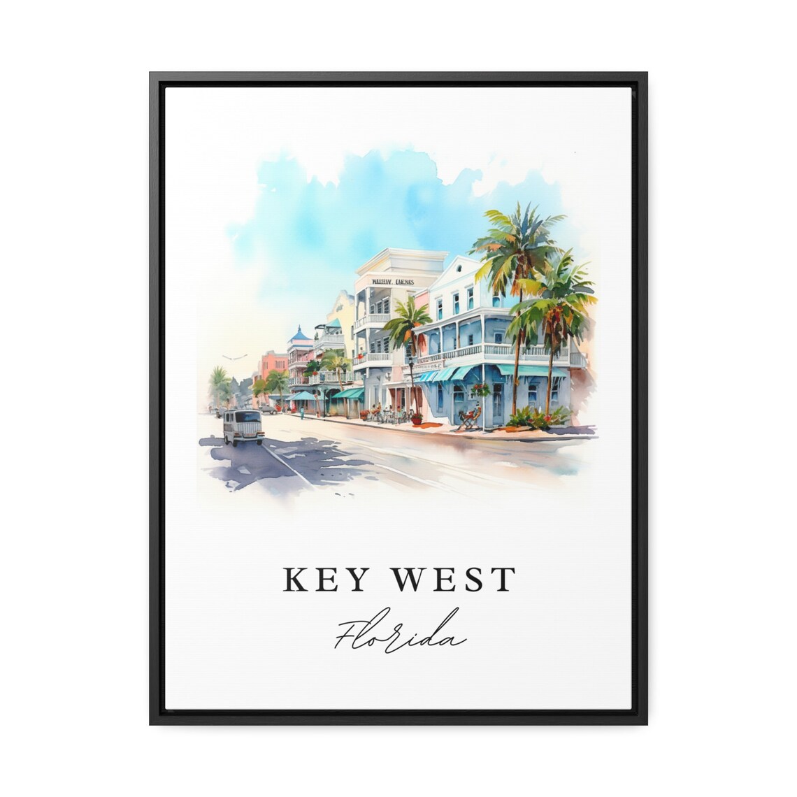 Key West Florida Duval Street Colorful Buildings Watercolor Poster - Image 2