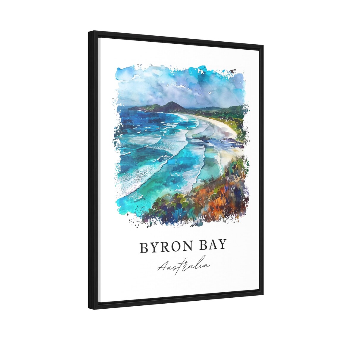 Byron Bay Australia Surf Beach Cliffs Watercolor Coastal Travel Poster - Image 2