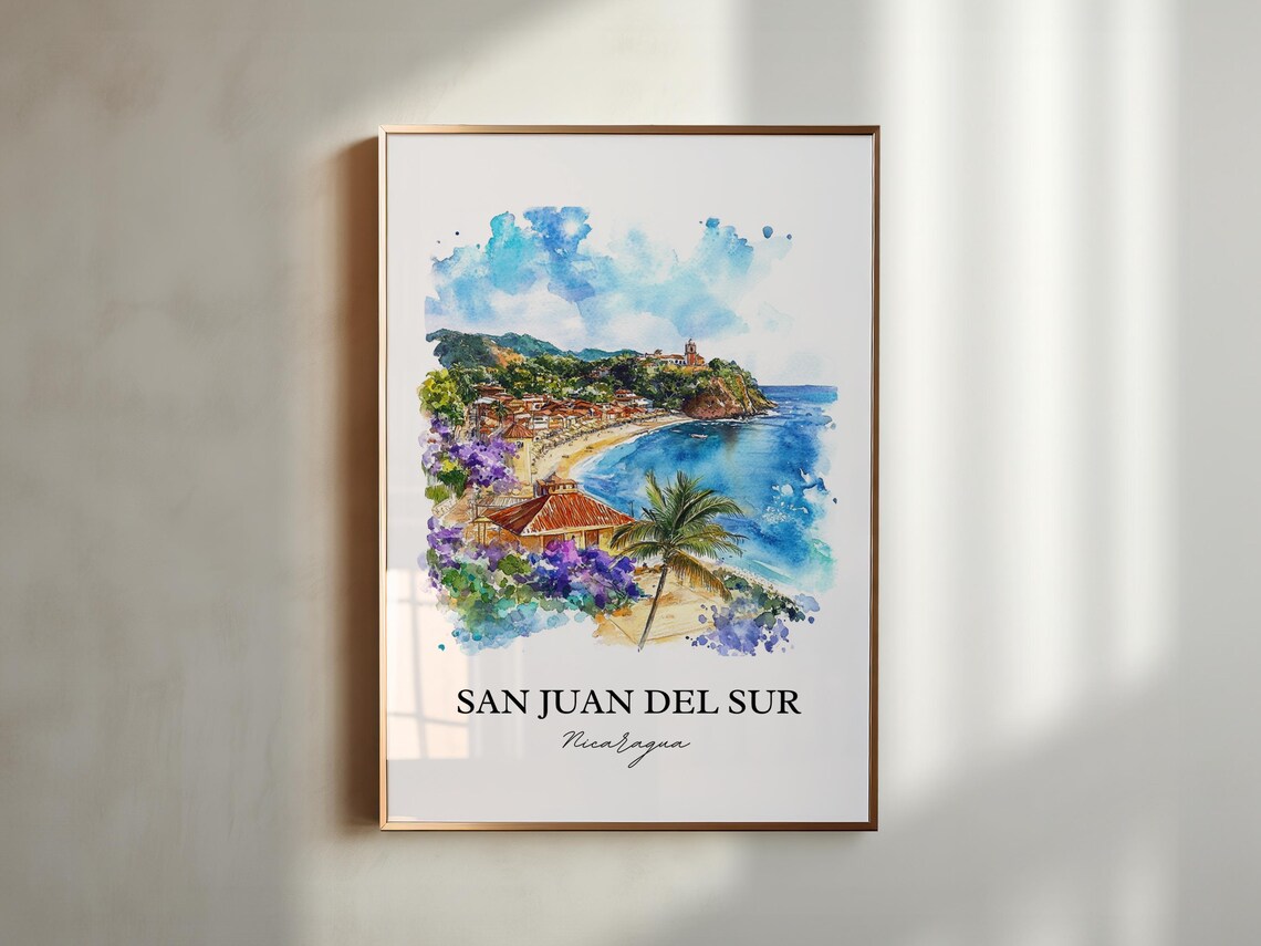 San Juan del Sur Nicaragua Watercolor Beach Bay Palm Travel Poster - Image 5