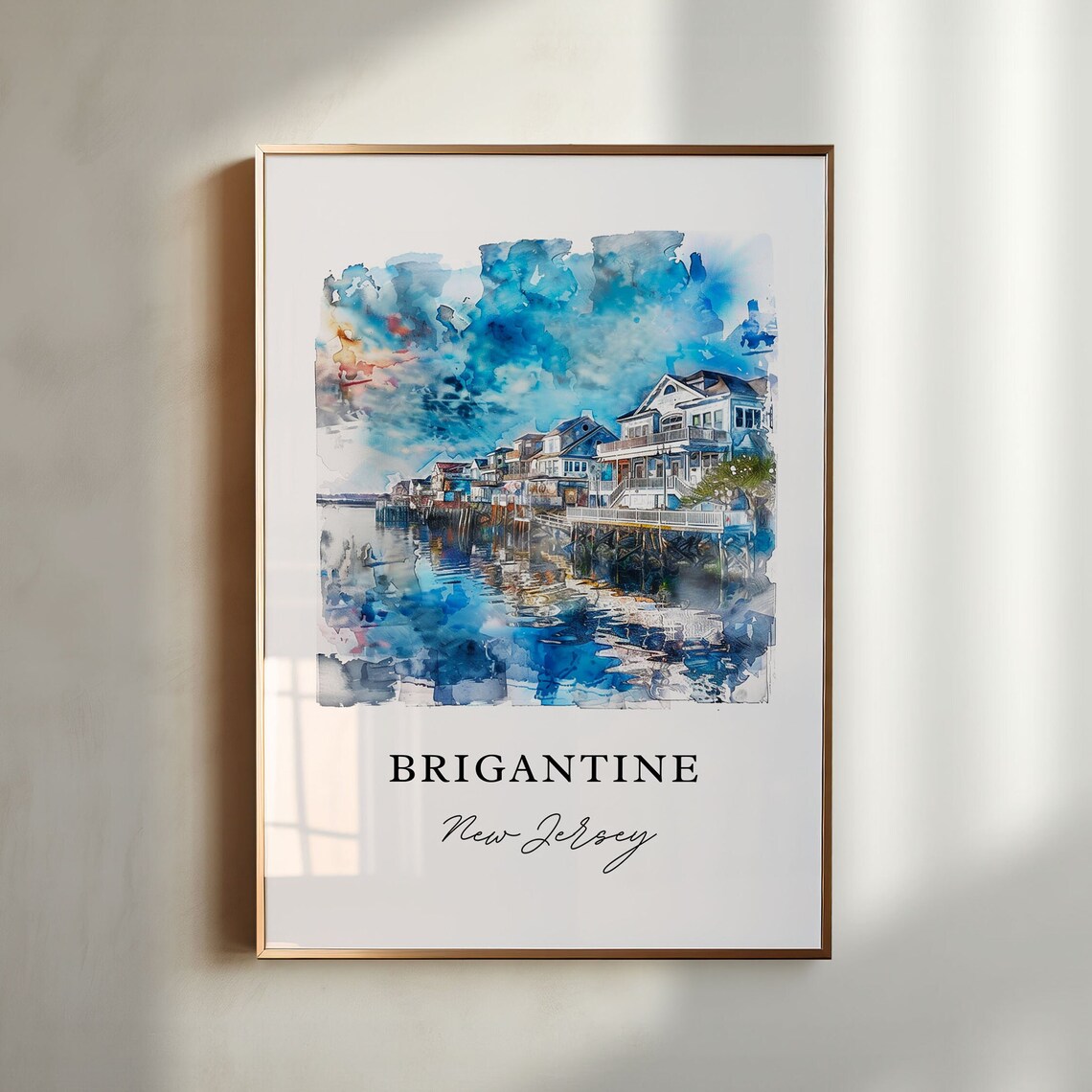 Brigantine New Jersey Waterfront Watercolor Beach House Poster