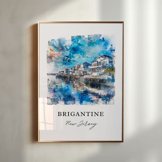 Brigantine Nj Wall Art Brigantine Print Brigantine Watercolor Brigantine New Jersey Gift Travel Print Travel Poster Housewarming Gif