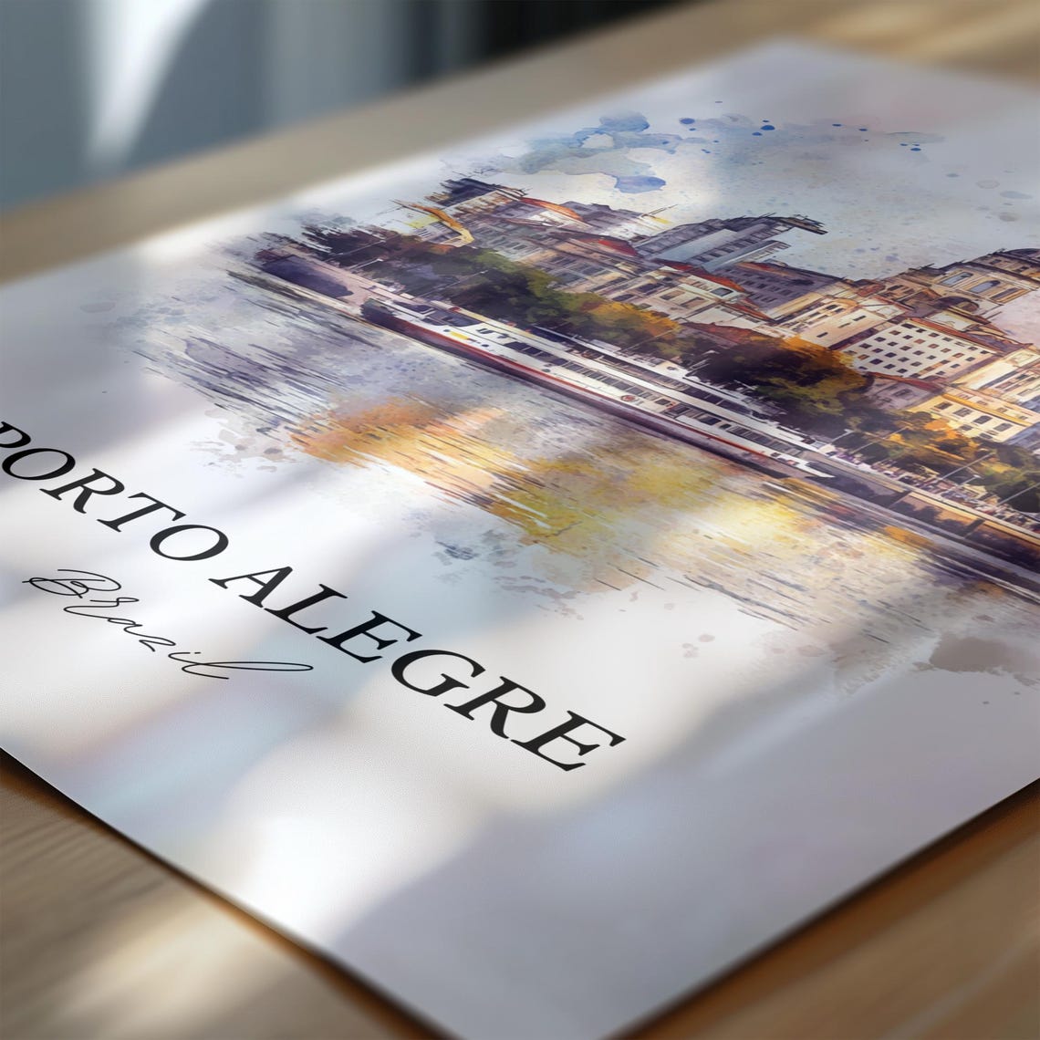 Porto Alegre Brazil Watercolor Cathedral River Boat Sunset Poster - Image 6