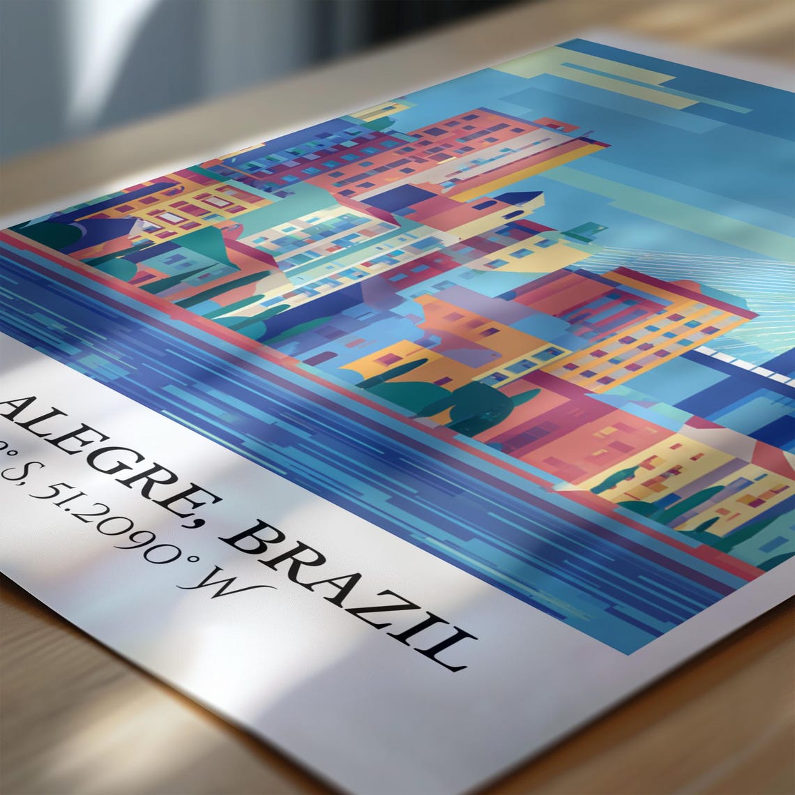 Porto Alegre Brazil Skyline Cable Stayed Bridge Retro Travel Poster - Image 7