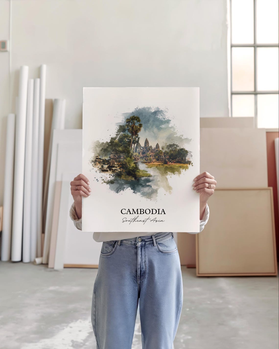 Cambodia Southeast Asia Ancient Temple Ruins Watercolor Travel Poster - Image 4