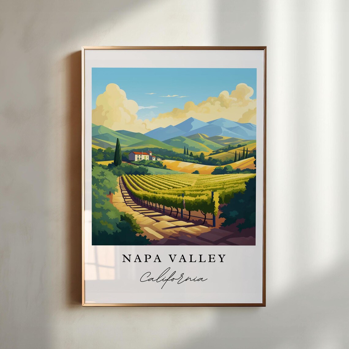 Napa Valley California Retro Vineyard Hills Wine Country Art Print