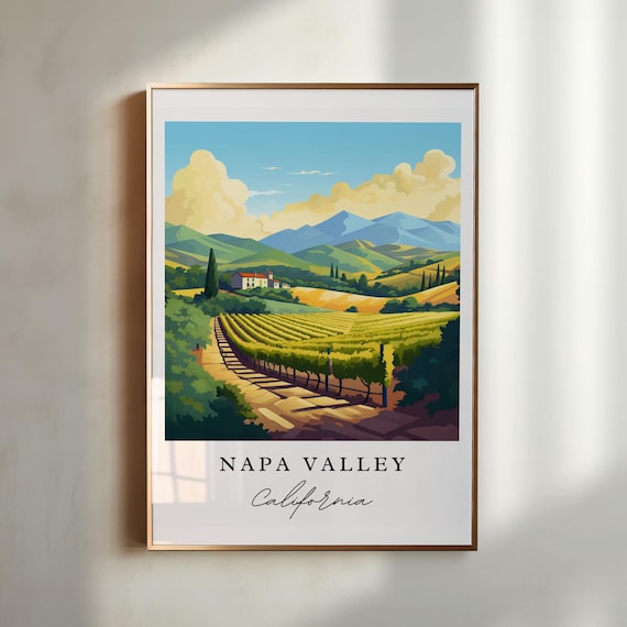 Napa Valley California Retro Vineyard Hills Wine Country Art Print