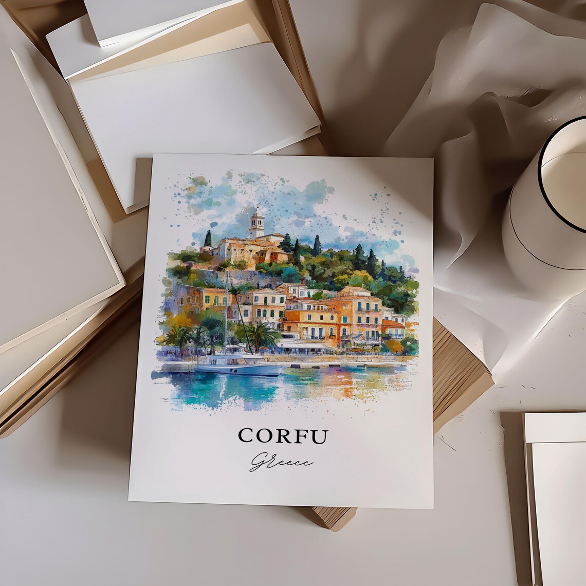 Corfu Island Watercolor Travel Poster, Greece - Image 2