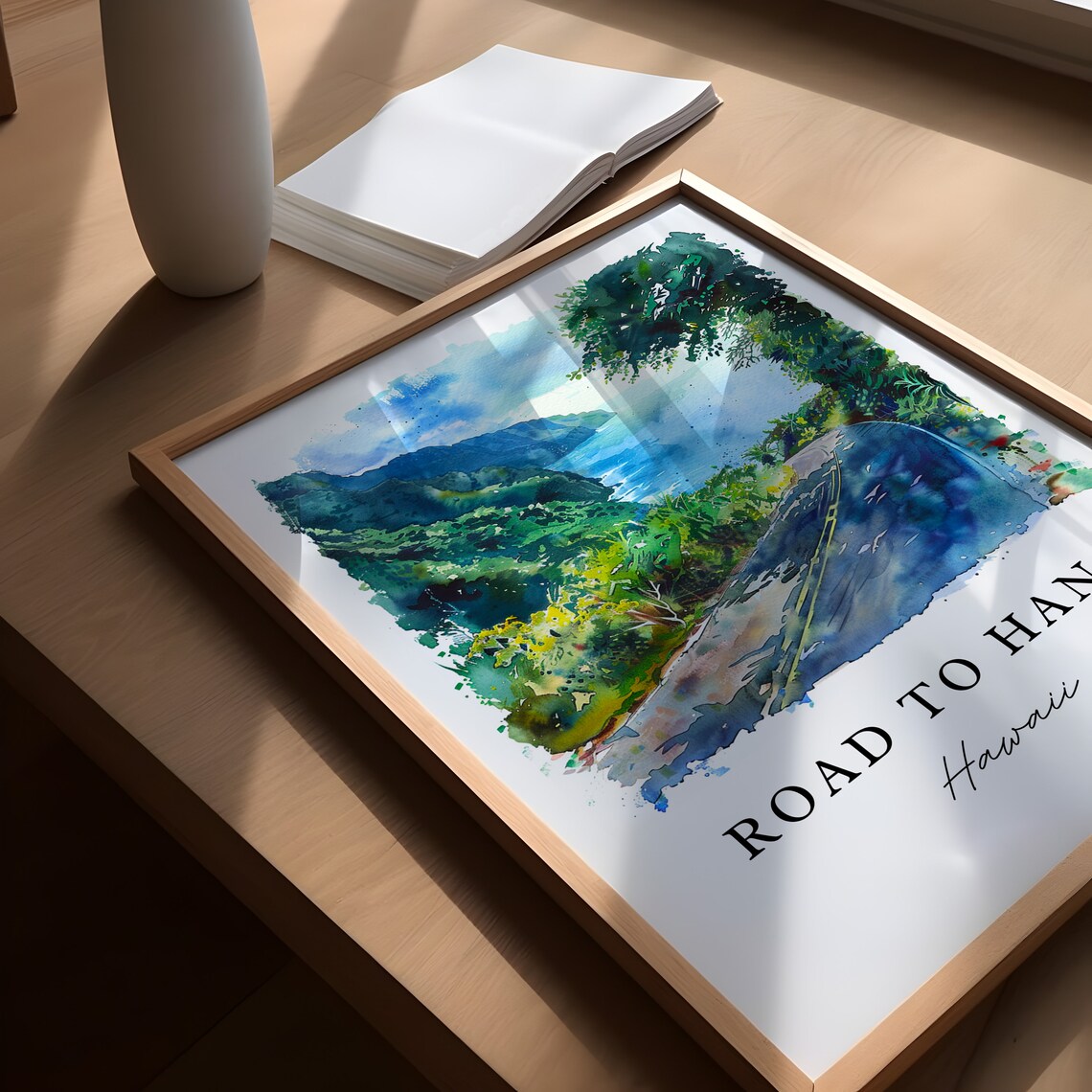 Road To Hana Hawaii Watercolor Coastal Road Cliffs Ocean Poster - Image 5