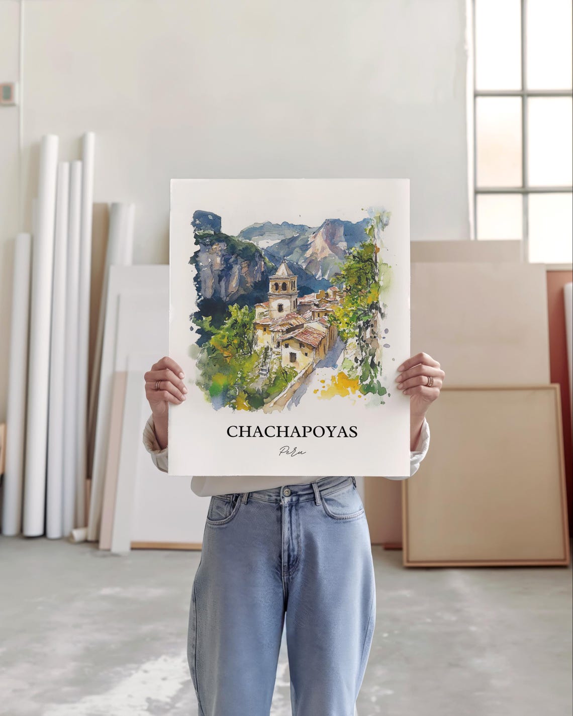 Chachapoyas Peru Mountain Town Church Tower Watercolor Poster - Image 5