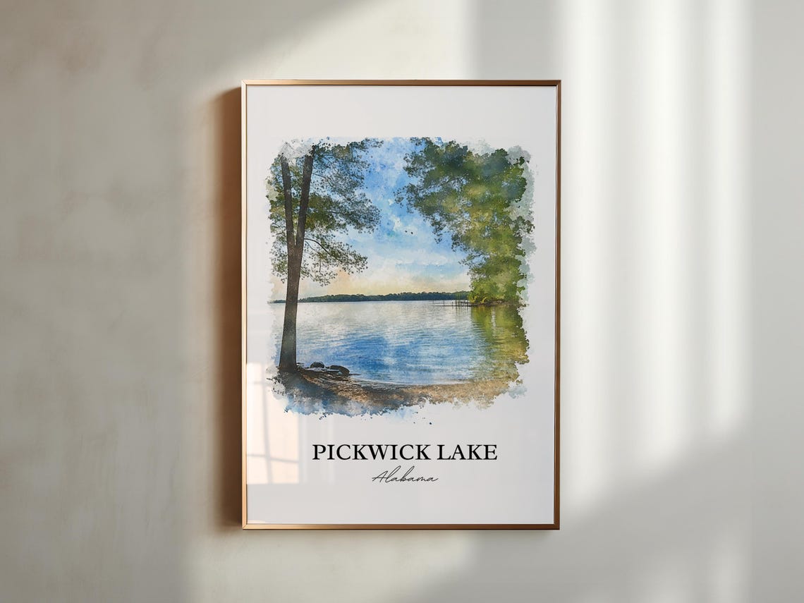 Pickwick Lake Alabama Tall Trees Framing Shore Watercolor Poster - Image 5