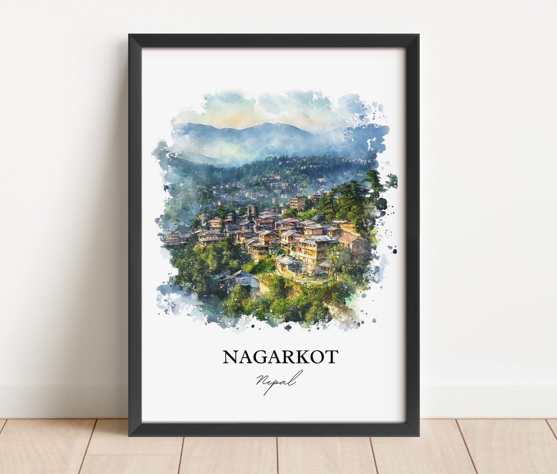 Nagarkot Nepal Watercolor Himalayan Hill Town Panorama Poster - Image 2