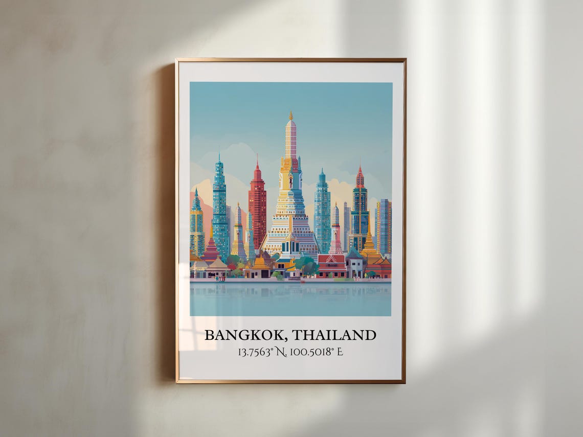 Bangkok Thailand Skyline Temple Skyscrapers Reflection Travel Poster - Image 5