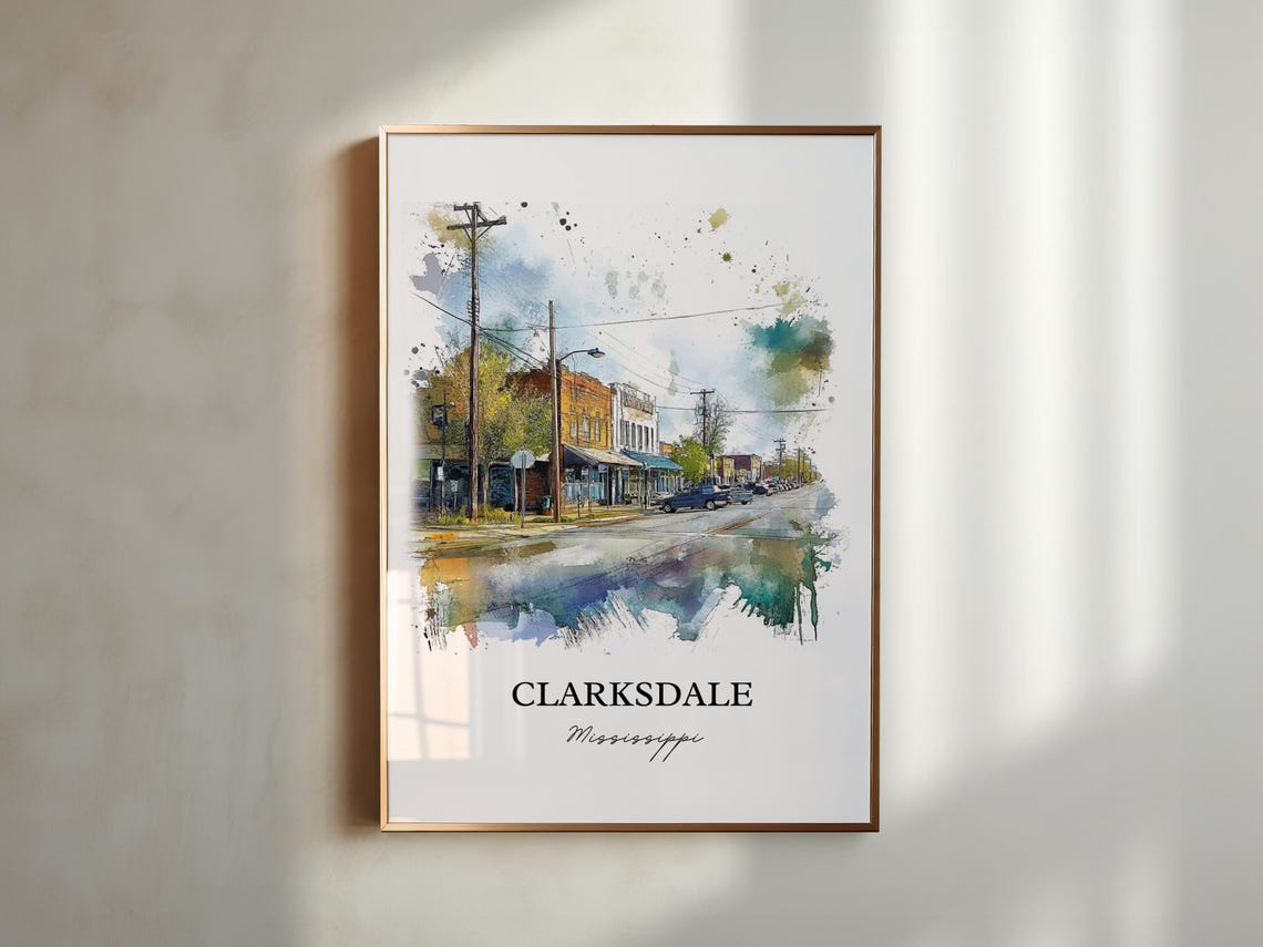 Clarksdale Mississippi Small Town Main Street Watercolor Poster - Image 4