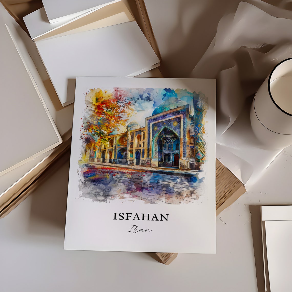 Isfahan Iran Watercolor Persian Tile Mosque Architecture Poster - Image 6