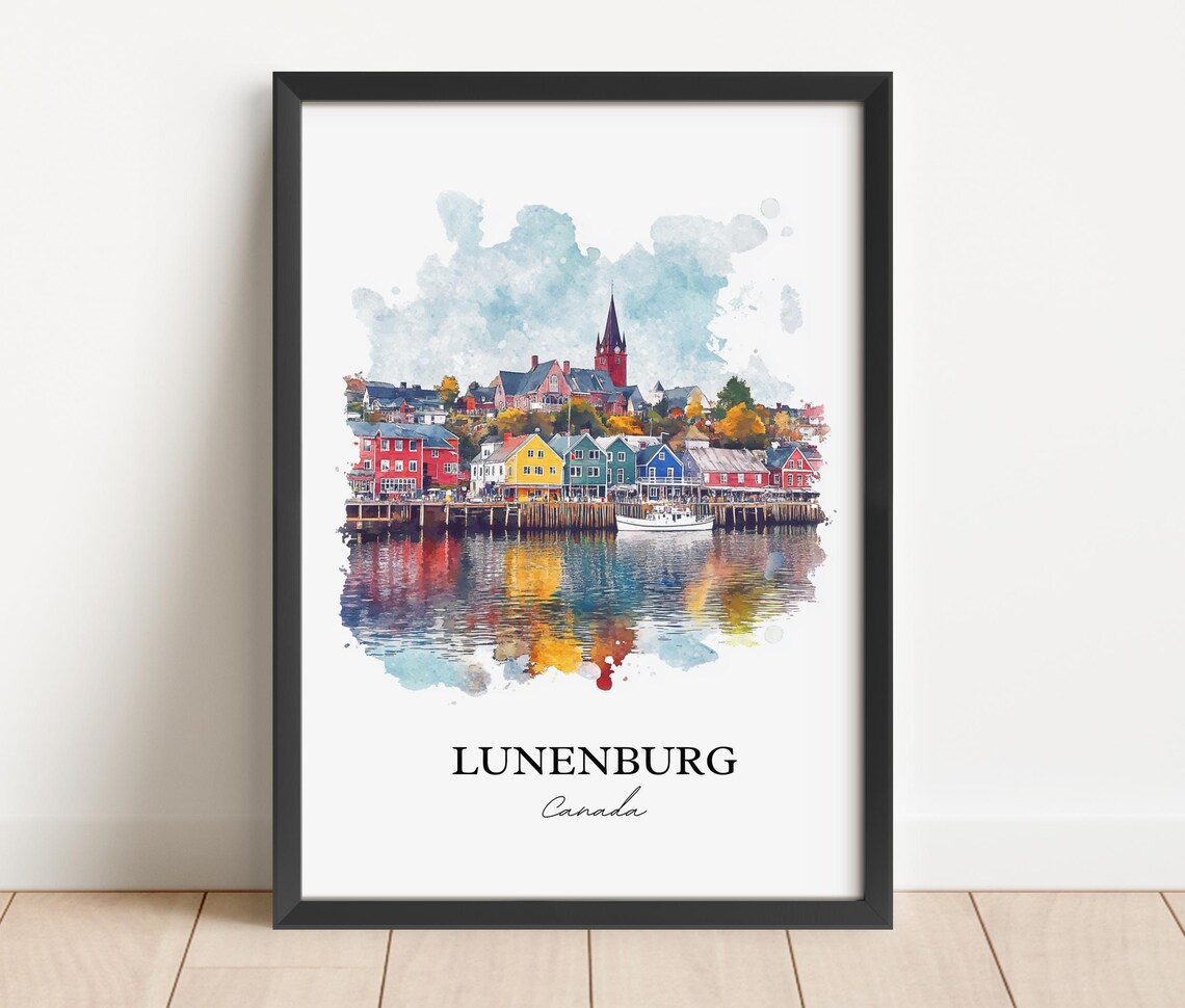Lunenburg Nova Scotia Colorful Harbor Watercolor Travel Poster - Image 4