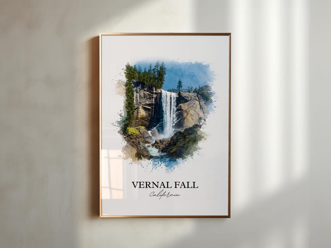 Vernal Fall California Granite Cliff Waterfall Watercolor Poster - Image 5