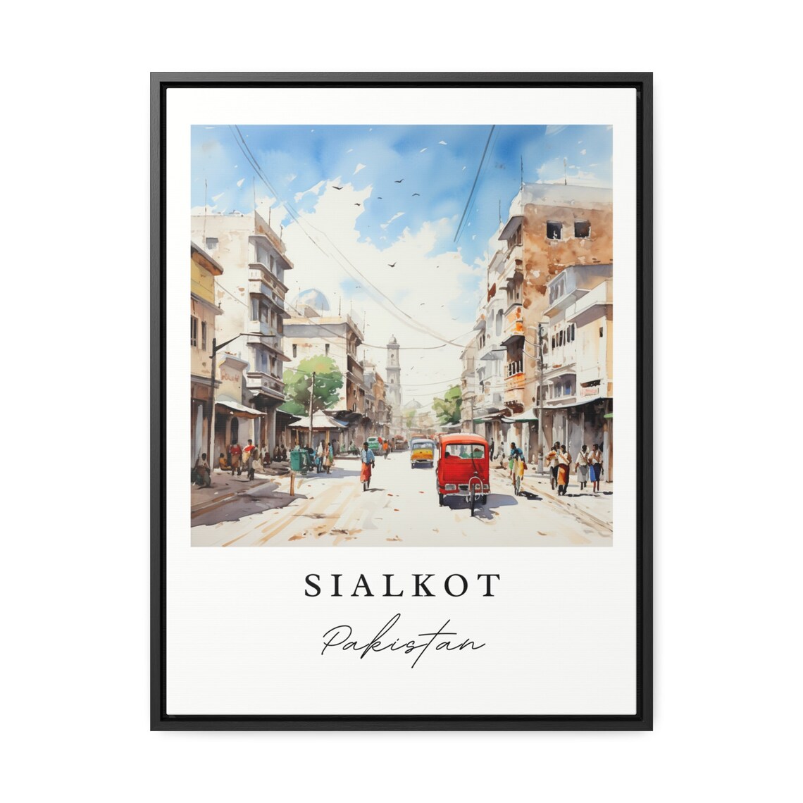 Sialkot Pakistan Old Street Rickshaw Watercolor Travel Poster - Image 2