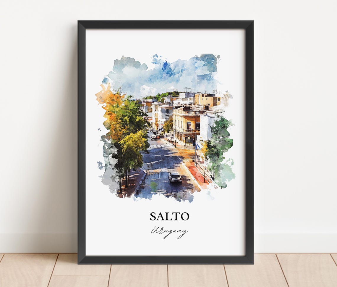 Salto Uruguay Tree Lined Street Watercolor City Scene Poster - Image 5