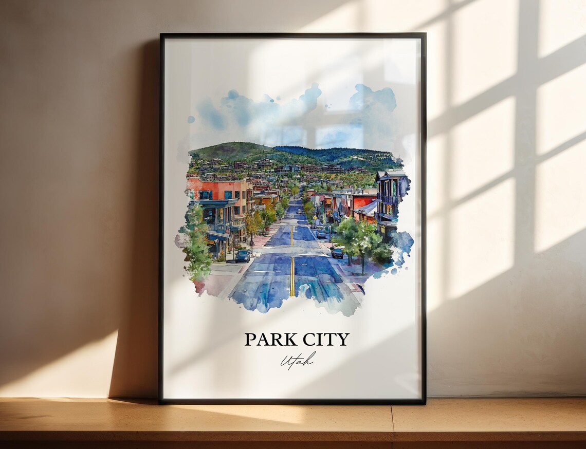 Park City Utah Watercolor Mountain Main Street Scene Art Poster
