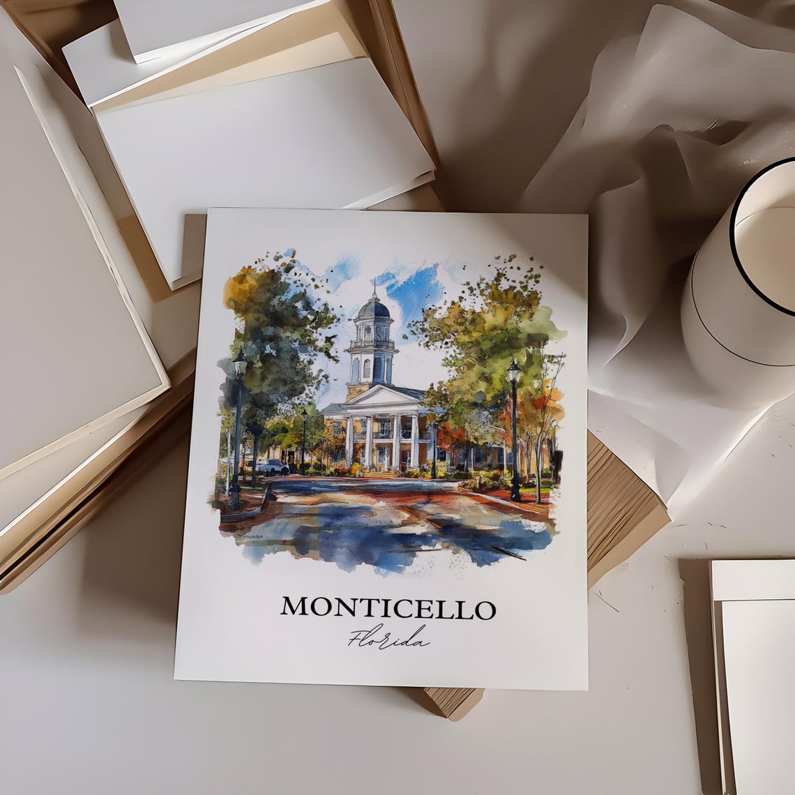 Monticello Florida Historic Courthouse Watercolor Travel Gift Poster - Image 2