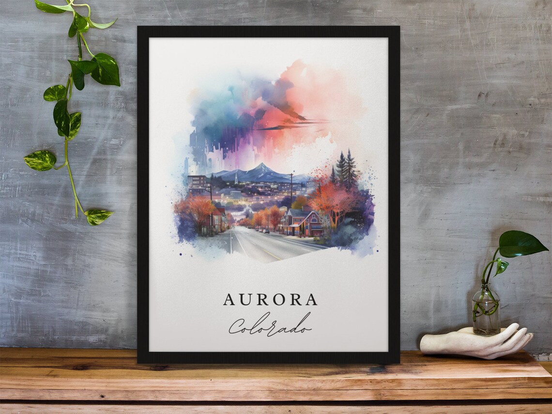 Aurora Colorado Watercolor Street Mountain View City Art Poster