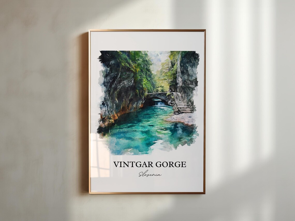Vintgar Gorge Slovenia Watercolor Turquoise River Canyon Poster - Image 2