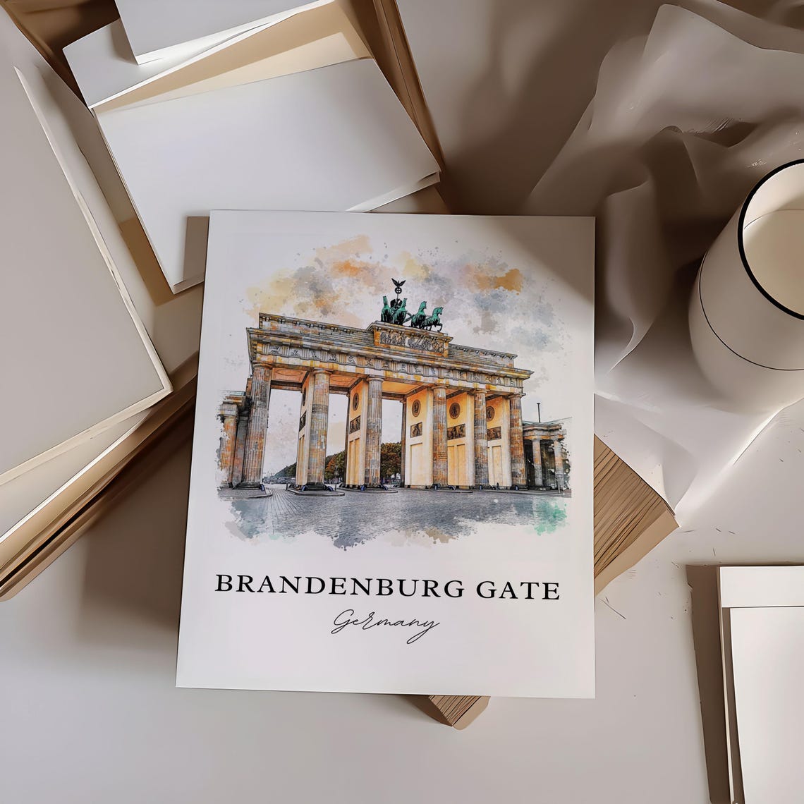 Brandenburg Gate Berlin Germany Historic Landmark Watercolor Poster - Image 2