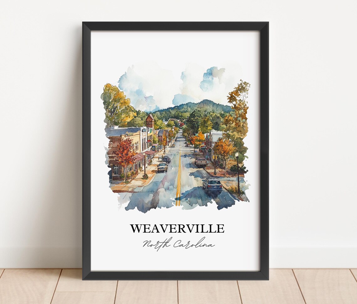 Weaverville North Carolina Main Street Watercolor Travel Gift Poster - Image 2