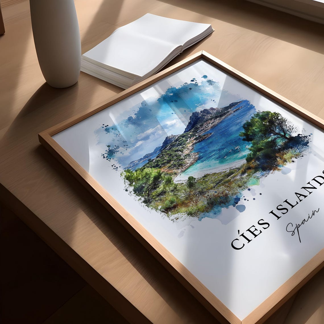 Cies Islands Spain Galicia Beach Coast Watercolor Travel Poster - Image 6