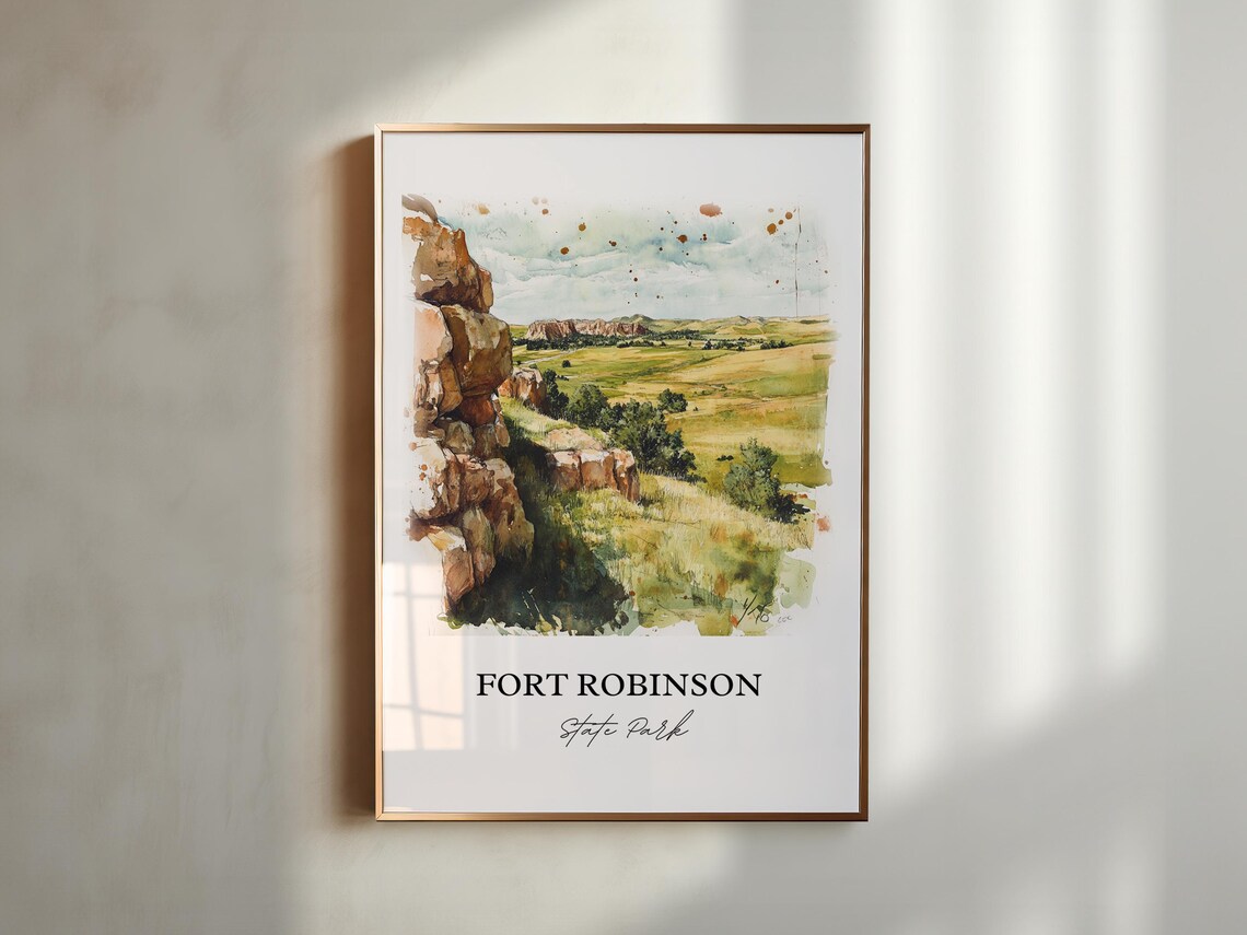 Fort Robinson State Park Nebraska Historic Buttes Watercolor Poster - Image 4