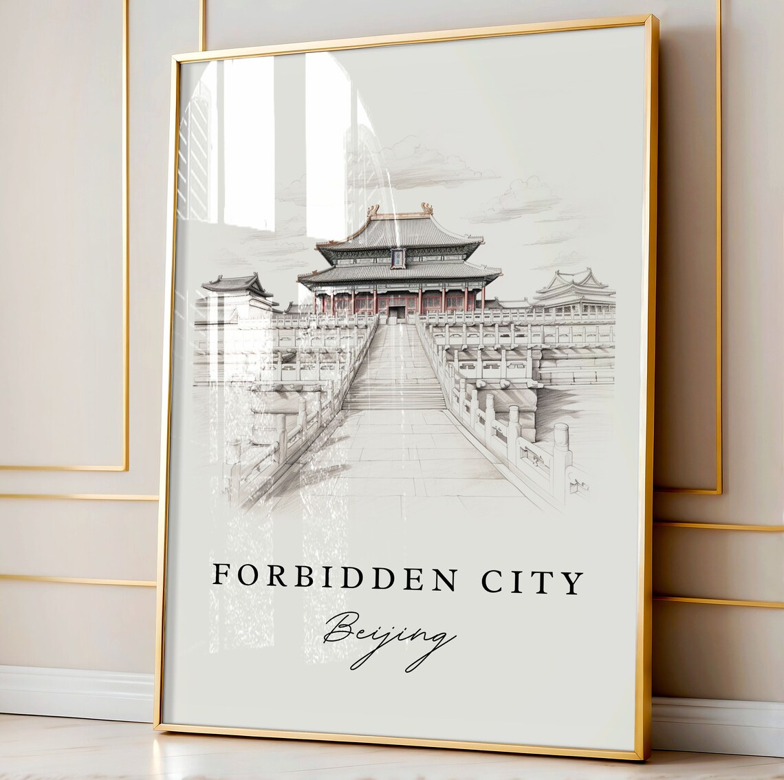 Forbidden City Beijing Pencil Sketch Imperial Palace Hall Poster - Image 4