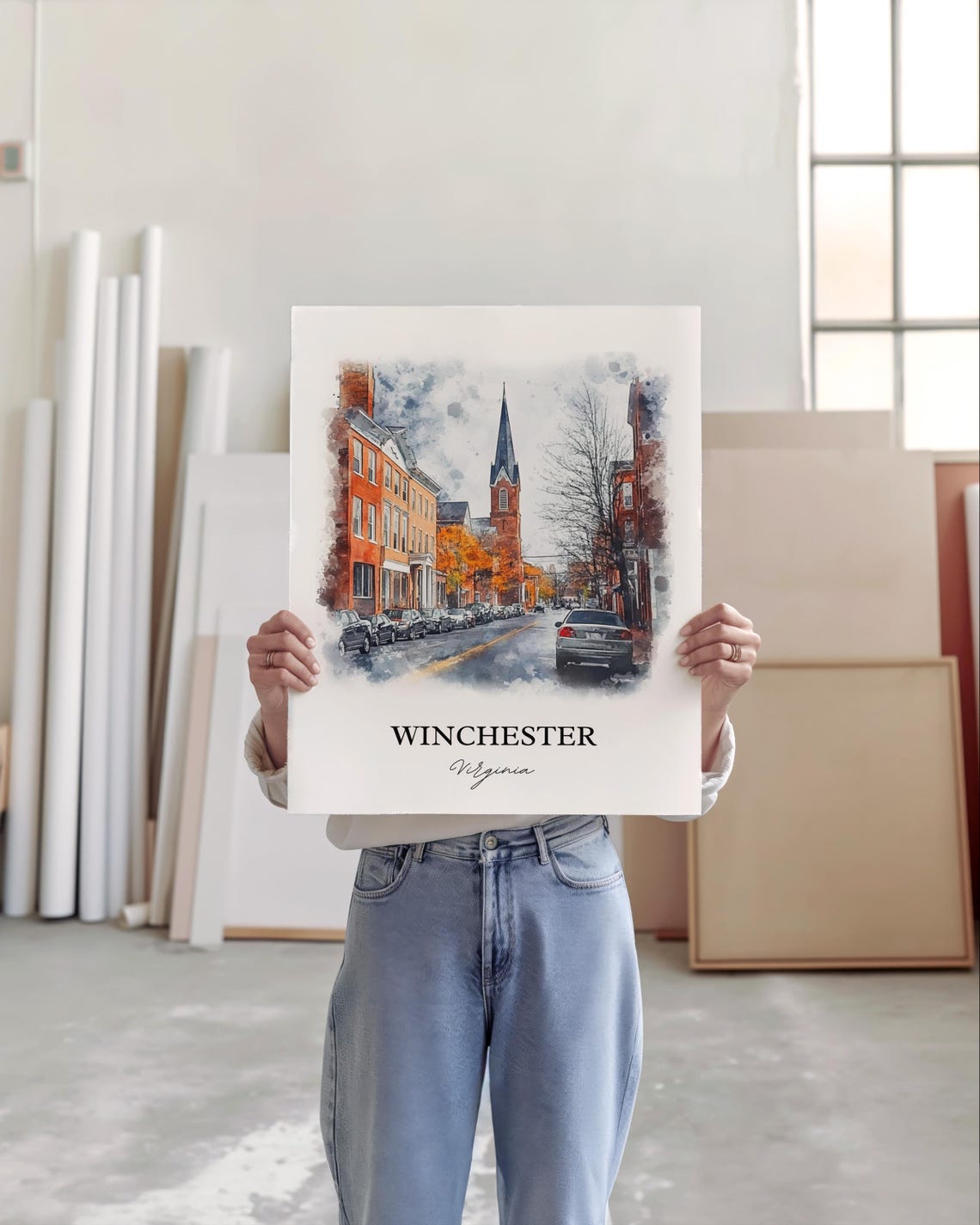 Winchester Virginia Historic Downtown Street Scene Watercolor Poster - Image 5
