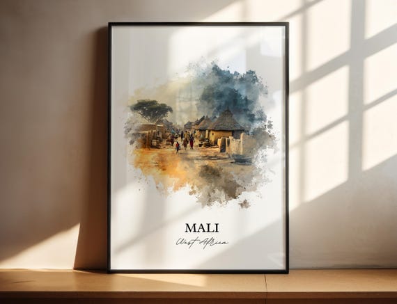 Mali Wall Art Print Watercolor Africa Gift Travel Poster Housewarming