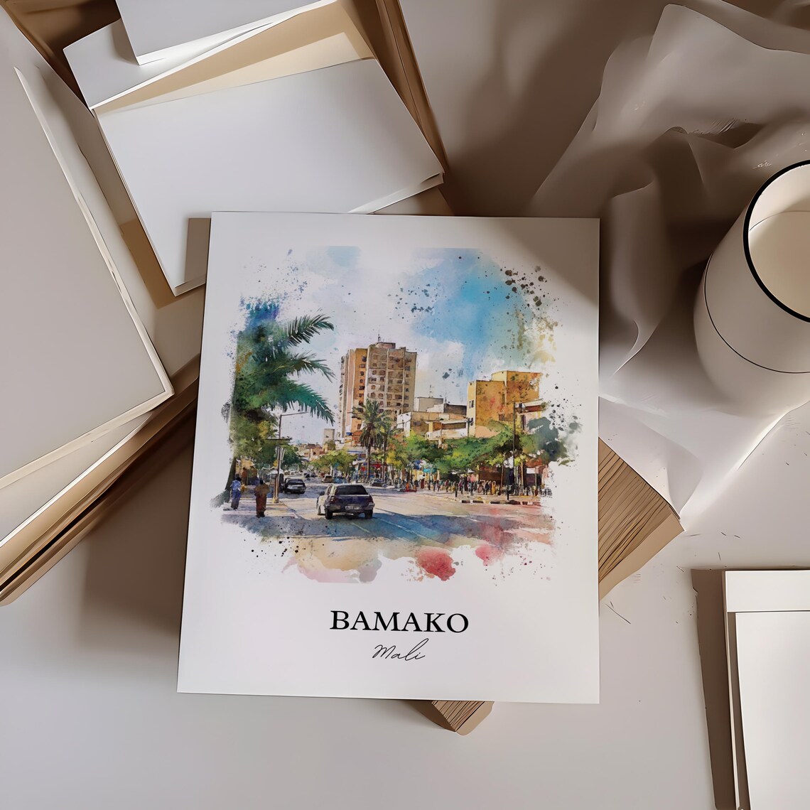 Bamako Mali Street Scene Watercolor City Modern Travel Poster - Image 4