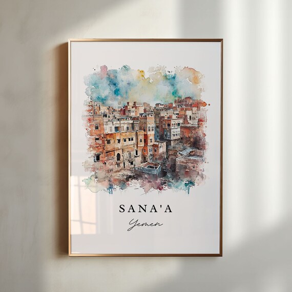 Sanaa Yemen Watercolor Old City Architecture Heritage Art Poster