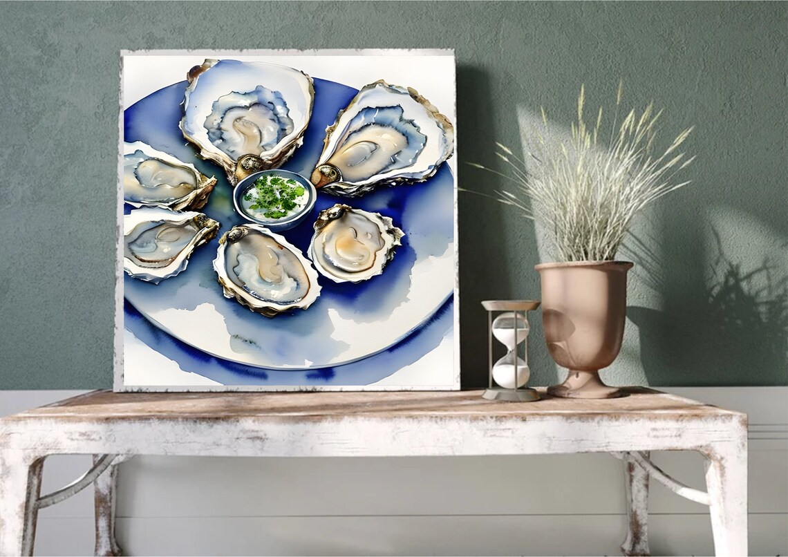 Oyster Still Life Watercolor Art Print, Farmhouse Kitchen - Image 2