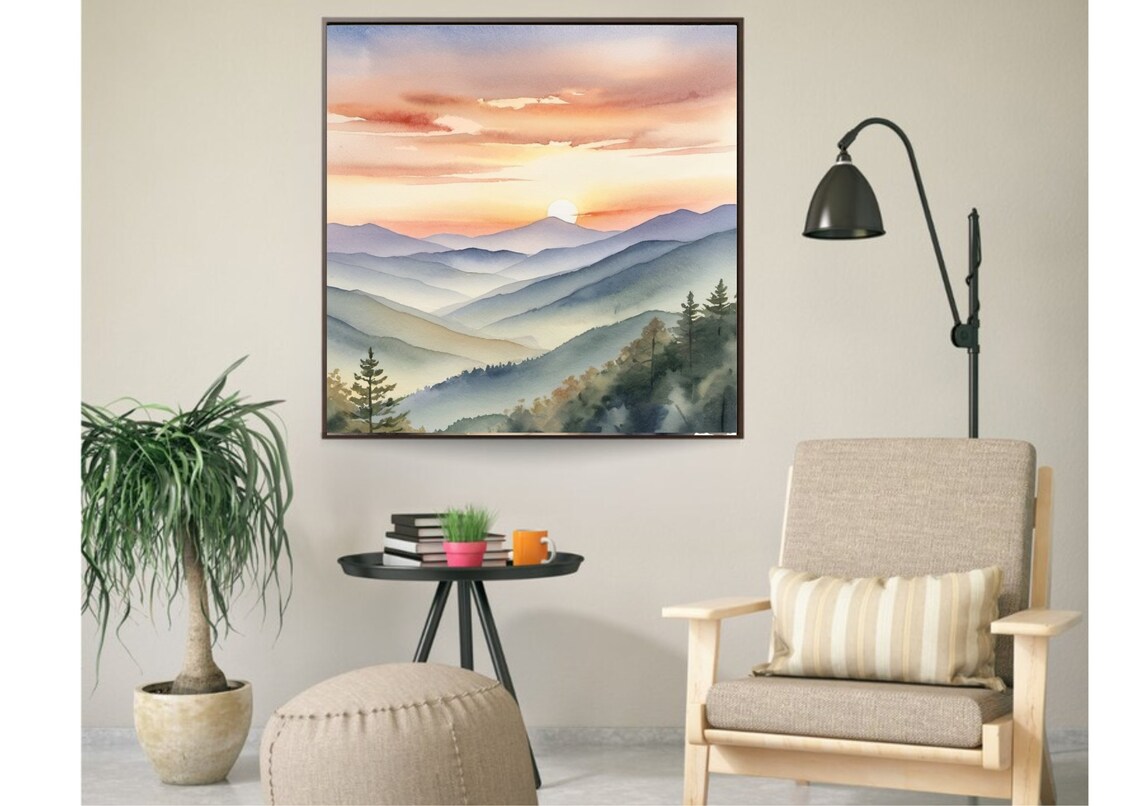 Great Smoky Mountains Sunrise Watercolor Art Print - Image 3