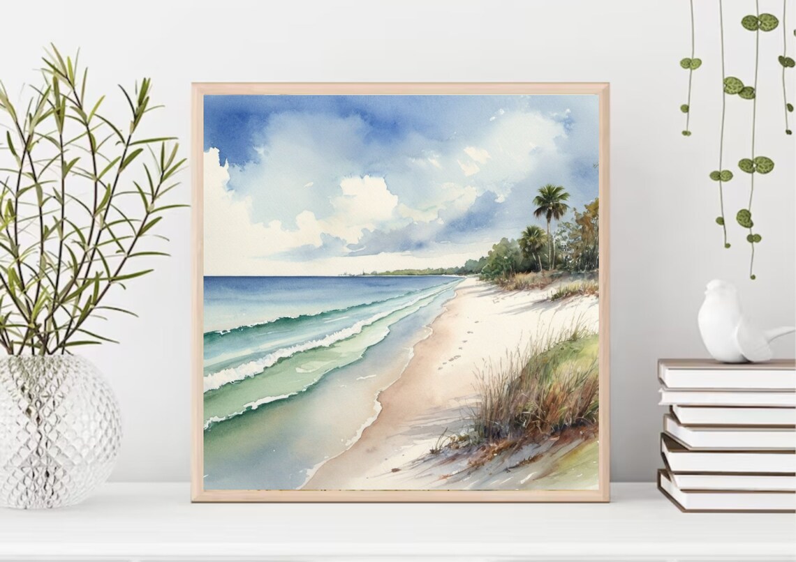 Florida Coastal Watercolor Travel Poster, Beach And Palm Trees - Image 5