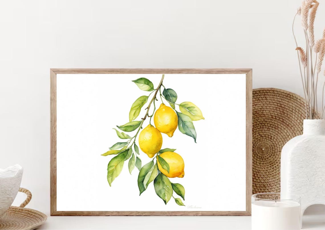 Ripe Lemon Branch Citrus Watercolor Kitchen Fruit Still Life Poster - Image 5