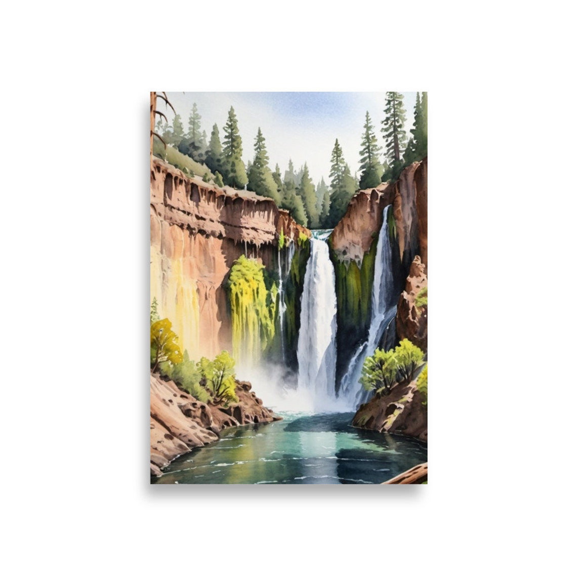 Burney Falls Waterfall Canyon Watercolor California Park Art Poster - Image 4