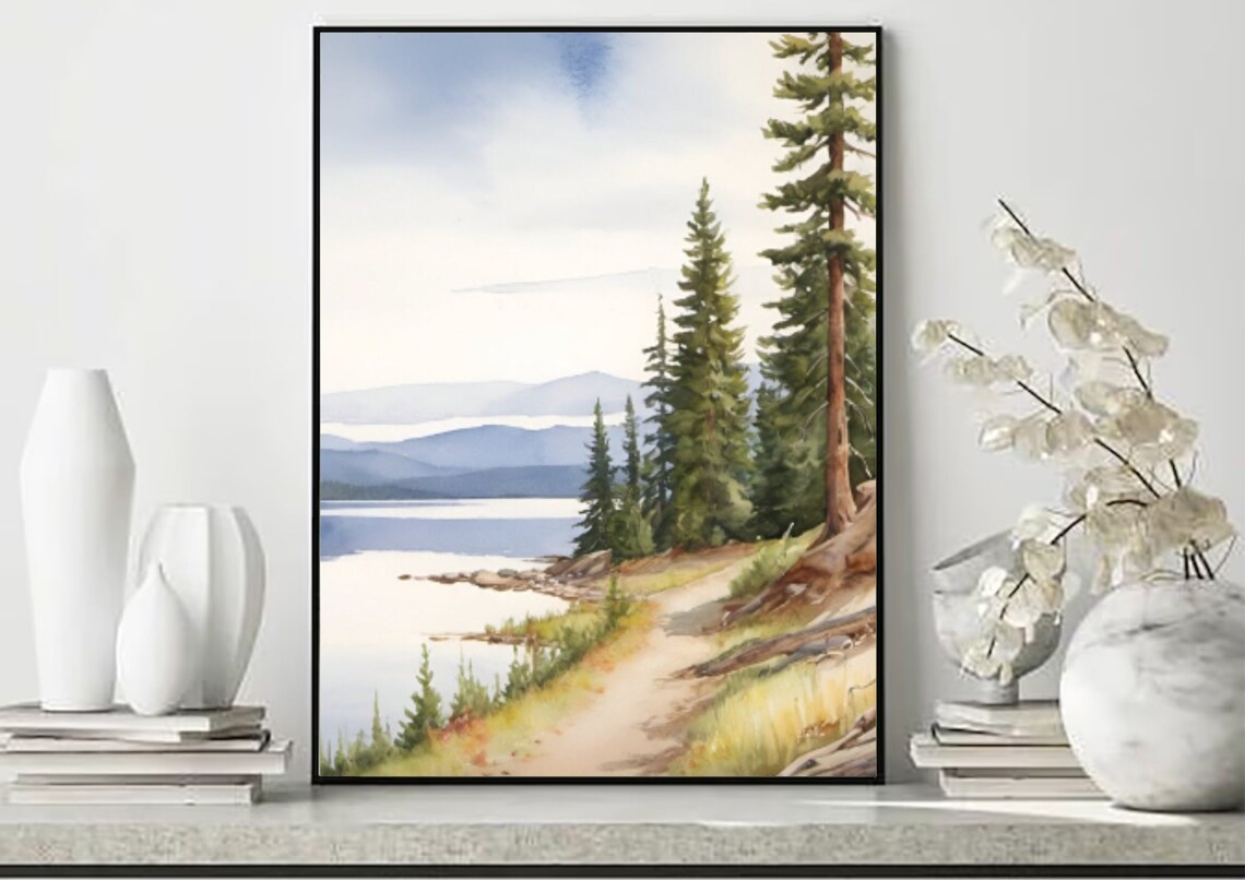 Priest Lake Idaho Watercolor Landscape Art Print - Image 5