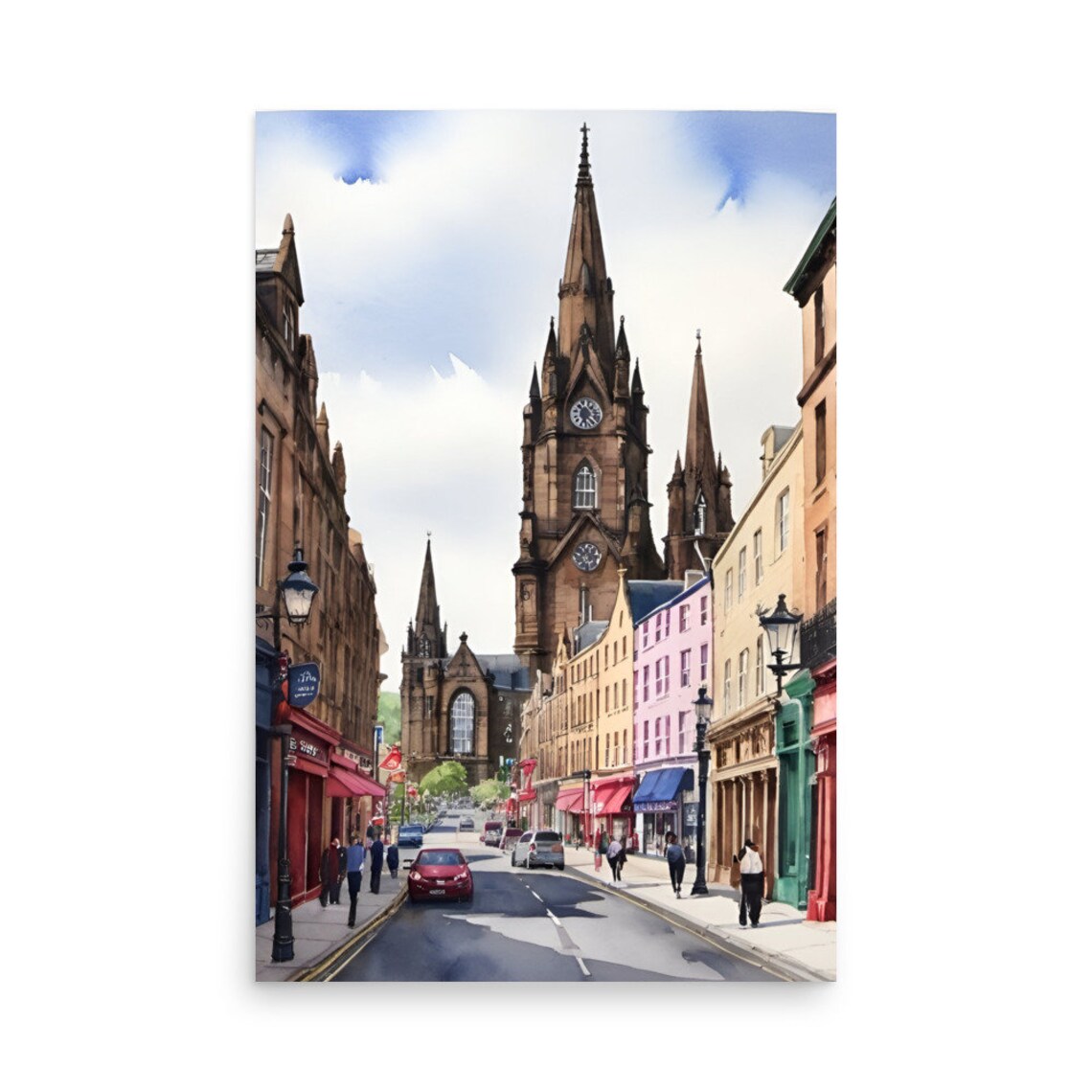 Edinburgh Watercolor Travel Poster, Scottish Cityscape - Image 3